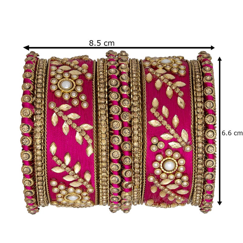 Aheli Traditional Wedding Designer Silk Thread Faux Stone Studded Bridal Bangle Set Chuda Indian Ethnic Bollywood Fashion Jewelry Gift for Women (Magenta) - Image 4